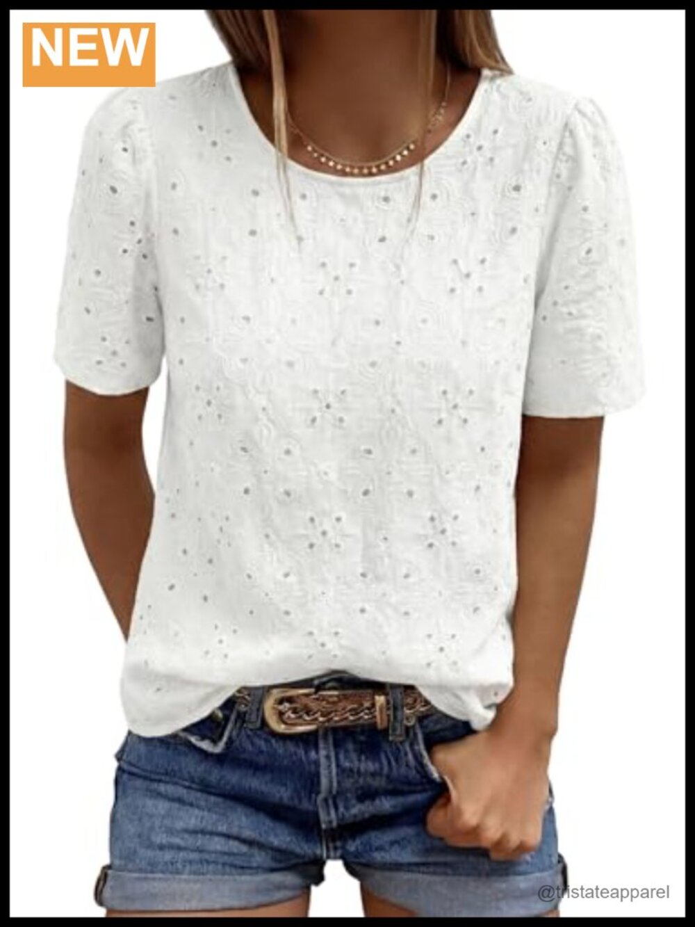 Women's Embroidered Eyelet Short Sleeve Blouse Cotton Lined